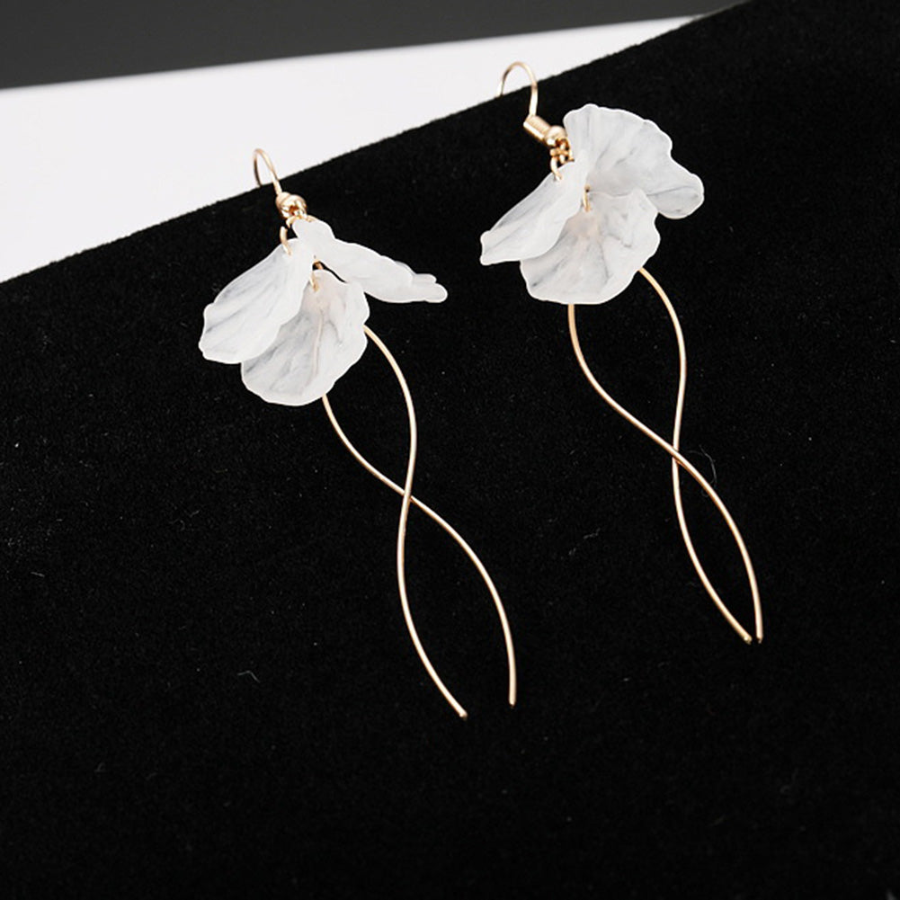 Elegant Flower Petal Hook Earrings Long Dangle Jewelry Women Birthday Gifts