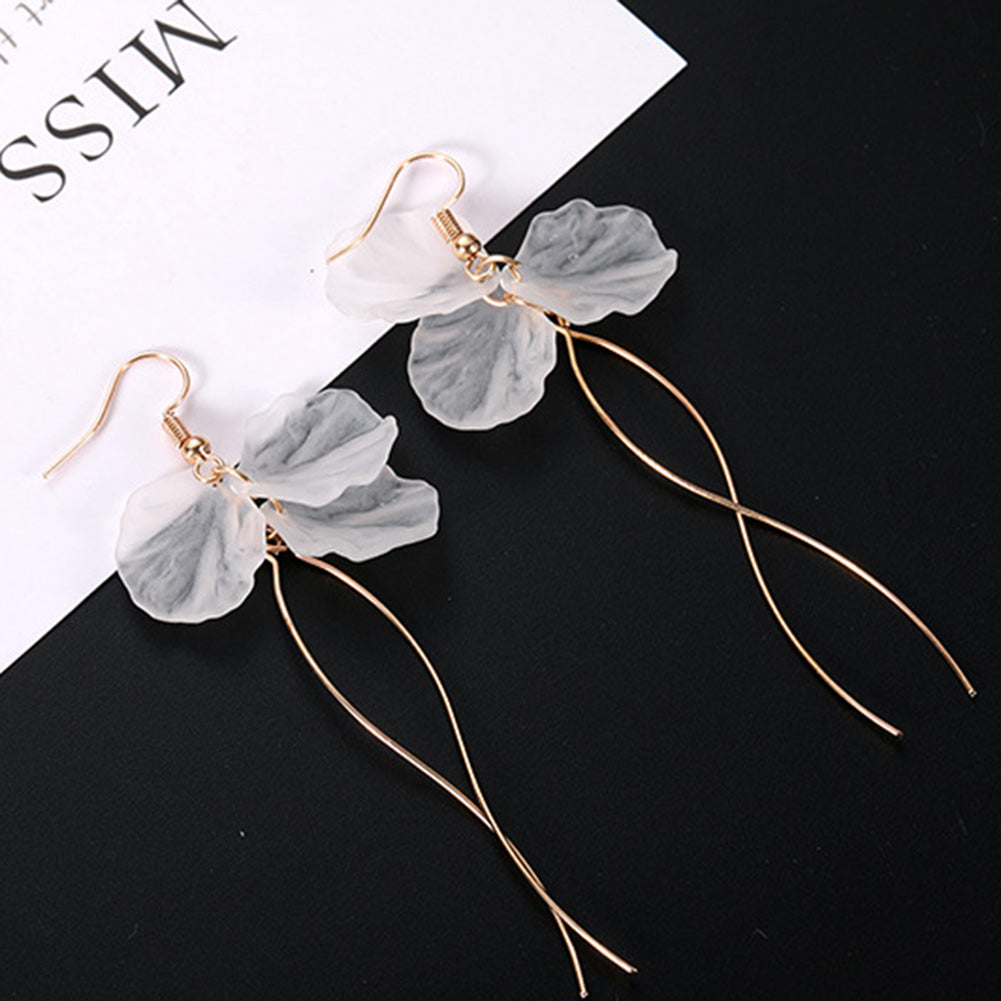 Elegant Flower Petal Hook Earrings Long Dangle Jewelry Women Birthday Gifts