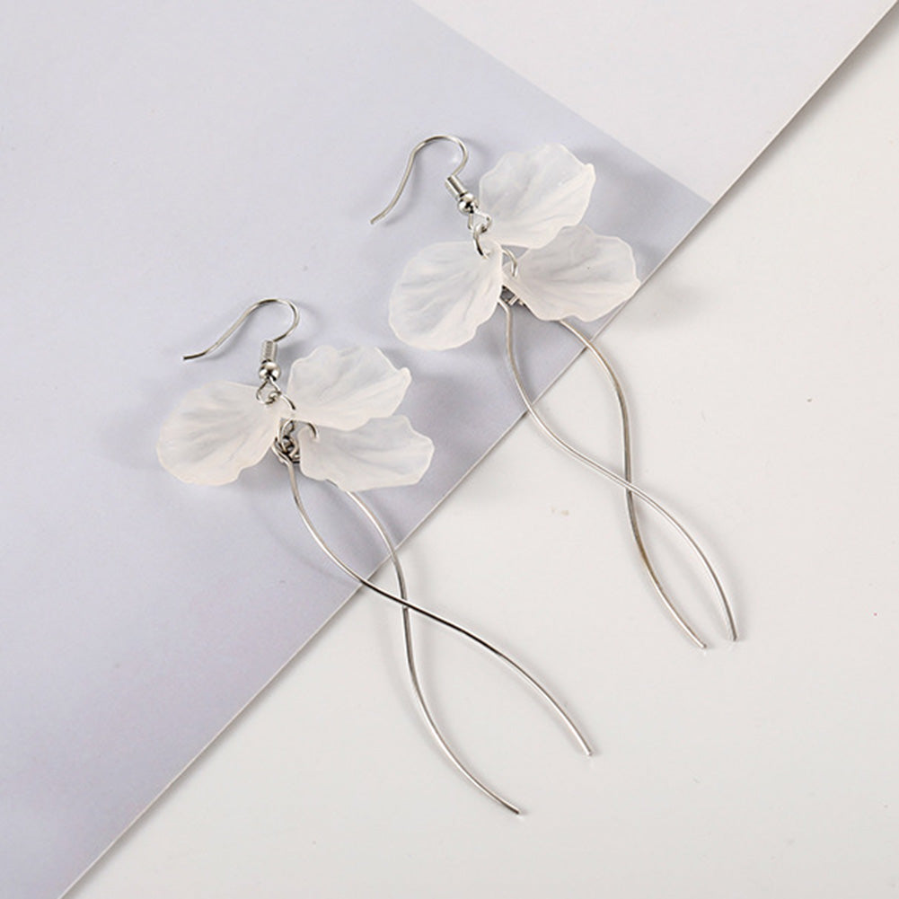 Elegant Flower Petal Hook Earrings Long Dangle Jewelry Women Birthday Gifts