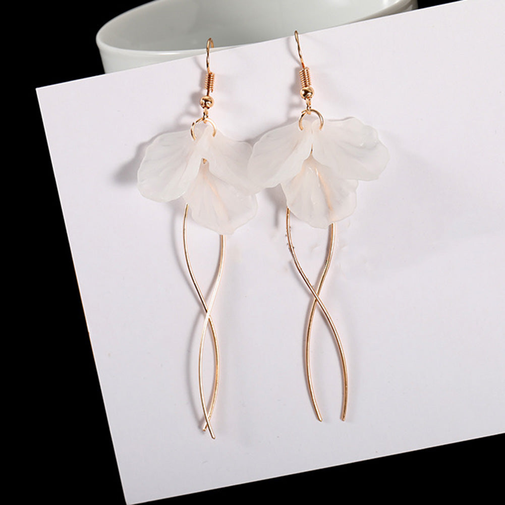 Elegant Flower Petal Hook Earrings Long Dangle Jewelry Women Birthday Gifts