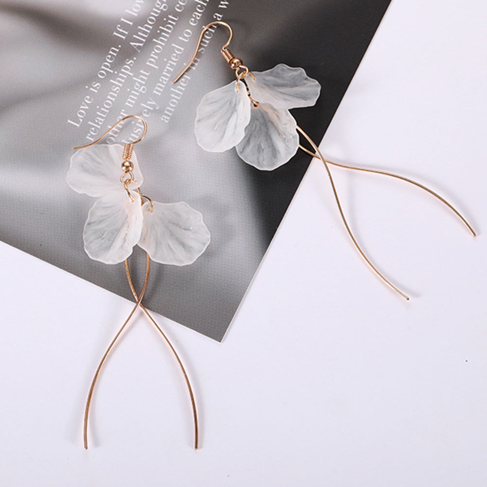 Elegant Flower Petal Hook Earrings Long Dangle Jewelry Women Birthday Gifts