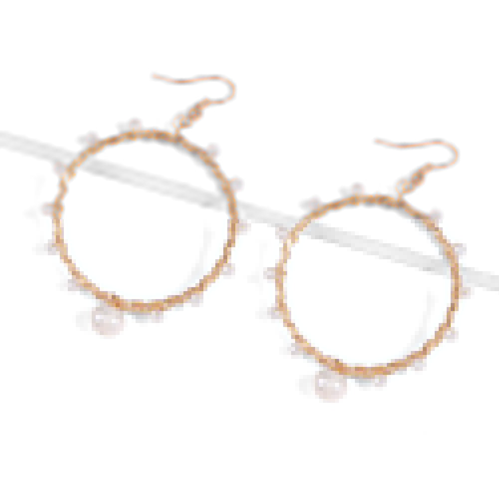 Fashion Women Hollow Circle Spiral Copper Wire Faux Pearl Charm Hook Earrings