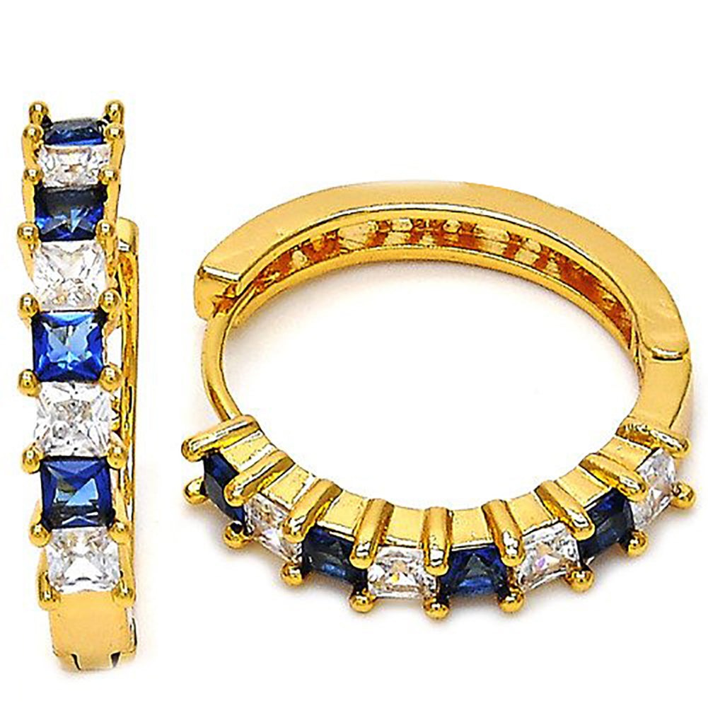 Fashion Women Square Faux Sapphire Rhinestone Huggie Earrings Women Party Jewelry