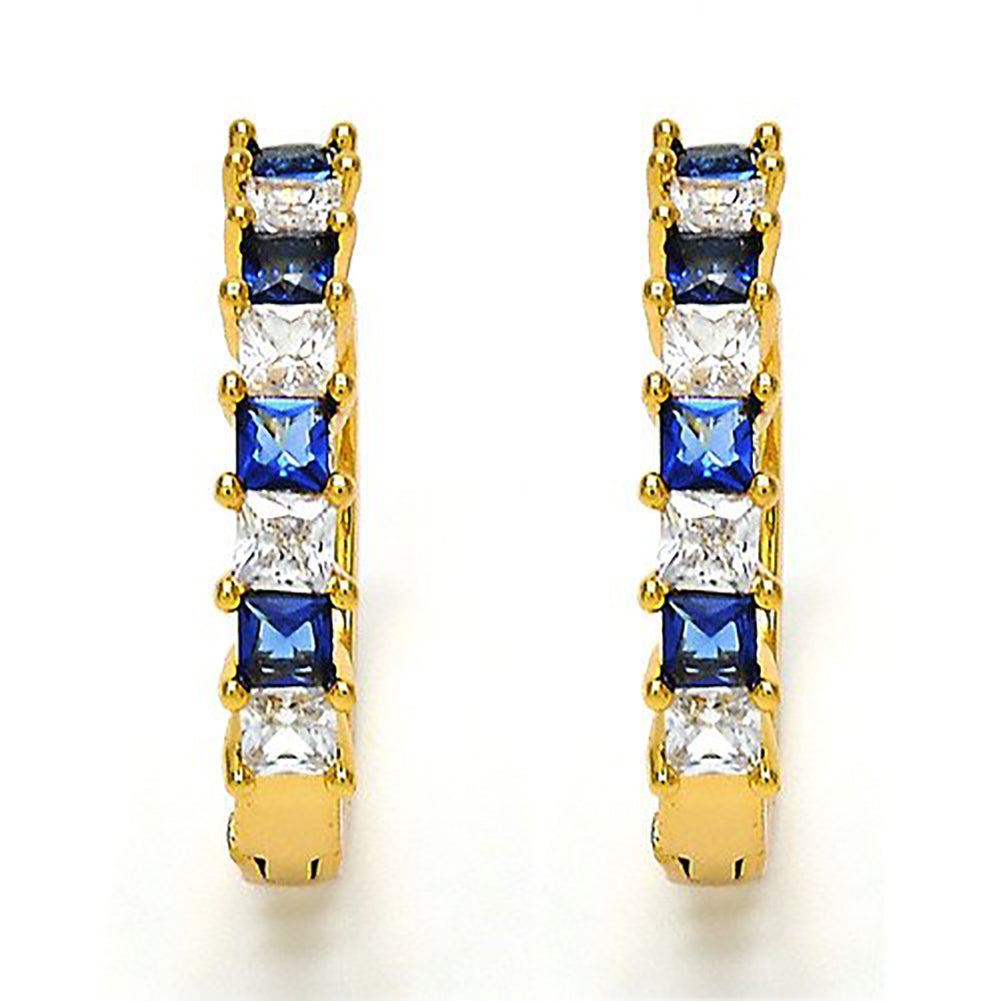 Fashion Women Square Faux Sapphire Rhinestone Huggie Earrings Women Party Jewelry