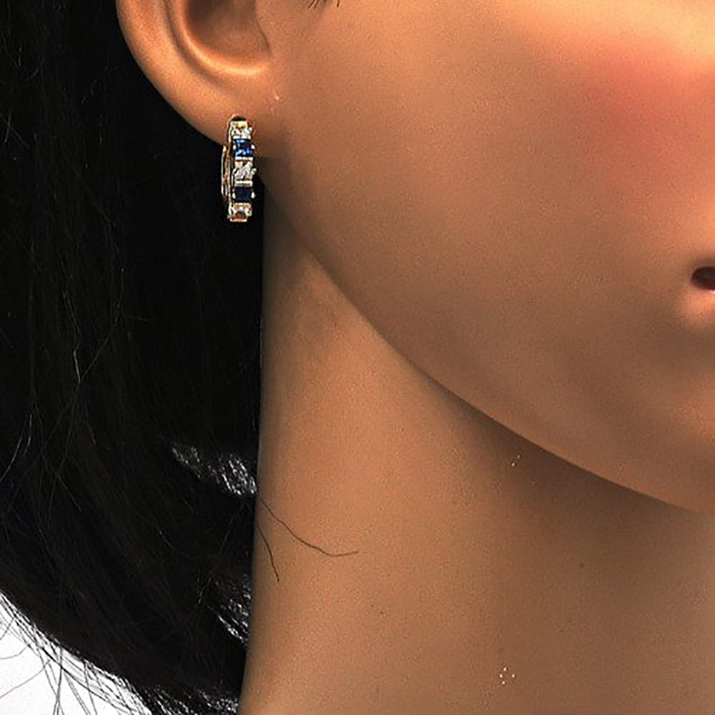 Fashion Women Square Faux Sapphire Rhinestone Huggie Earrings Women Party Jewelry