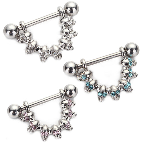 1 Pair Women's Fashion Skull Rhinestone Dangle Nipple Ring Piercing Bar Jewelry