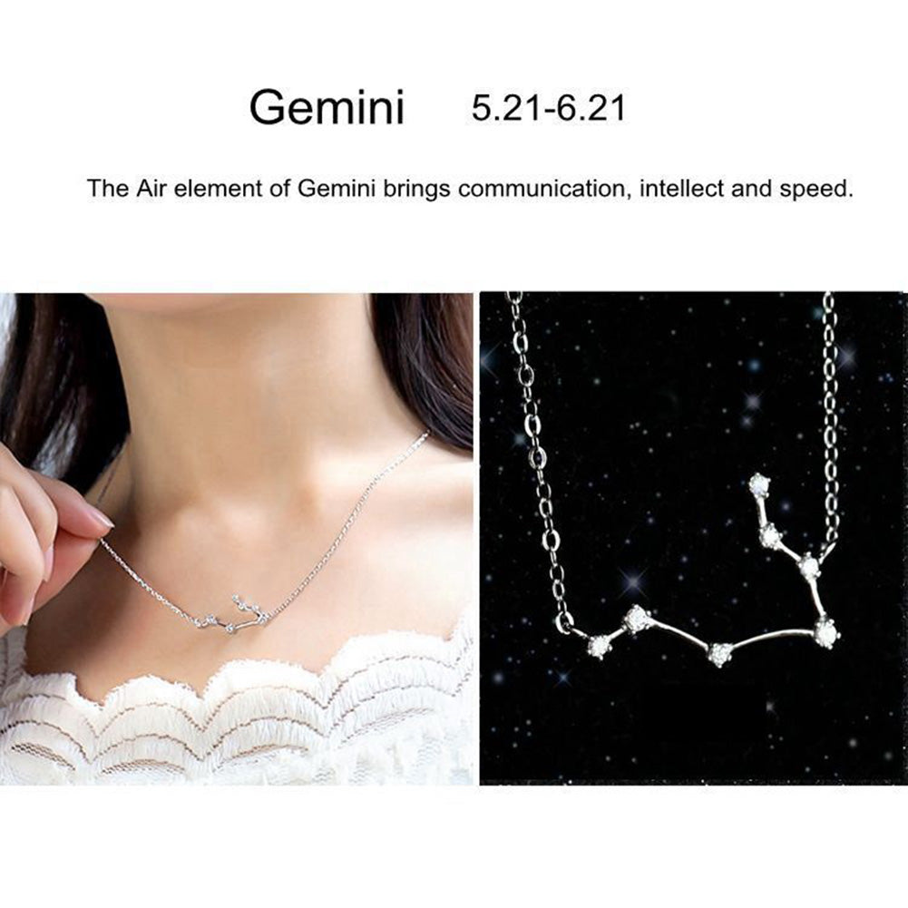 Shiny Rhinestone Women Horoscope Astrology Constellation Sign Guardian Necklace