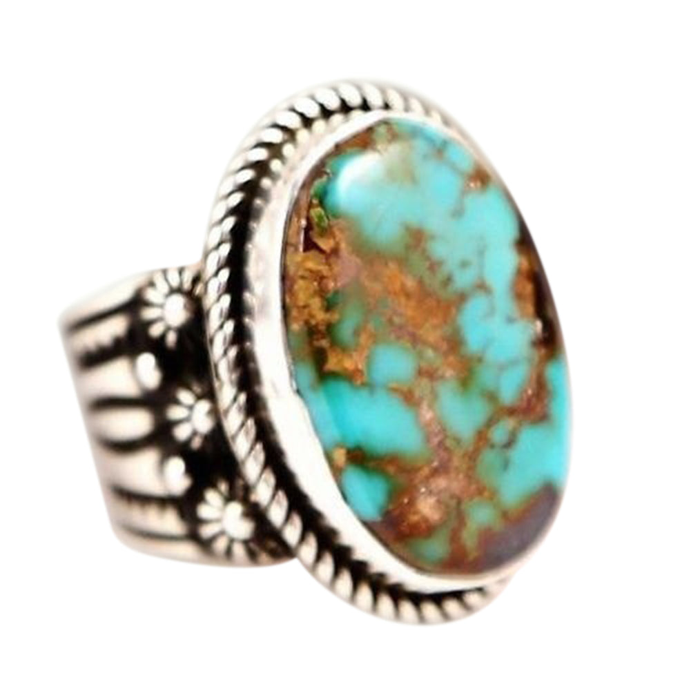 Retro Women Turquoise Artificial Gemstone Floral Ring Party Jewelry Finger Decor