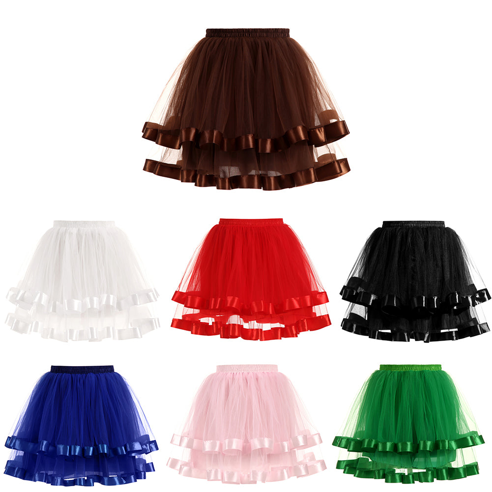 Women Double Layers Vintage Tutu Petticoat Gauze Skirt Prom Evening Party Dress