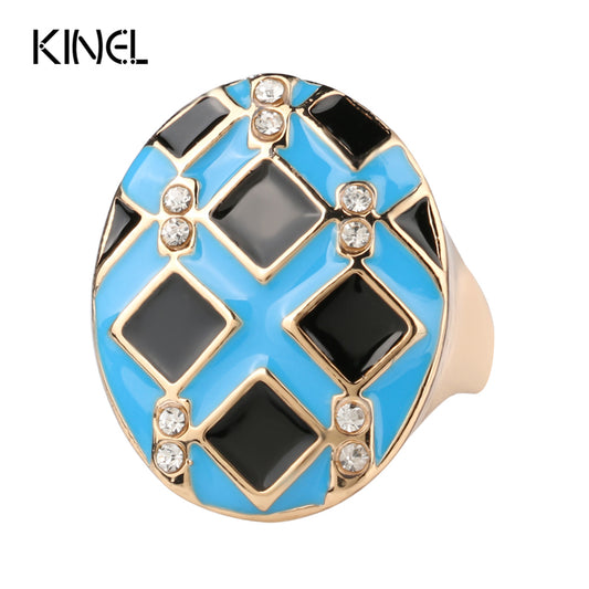 Unique Enamel Rings For Women 3 Colors Choose Mosaic Crystal Color Gold Fashion Vintage Jewelry Oval Ring Anel 2017 New