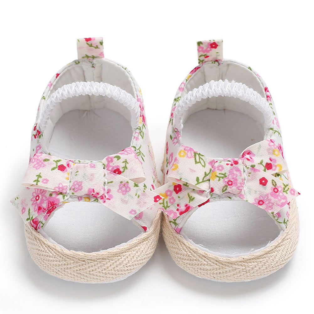 Summer Newborn Baby Girl Princess Floral Print Bowknot Canvas Shoes Sandals Gift