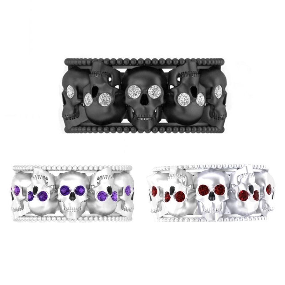 Party Club Luxury Round Cut Rhinestone Punk Skull Ring Women Finger Jewelry