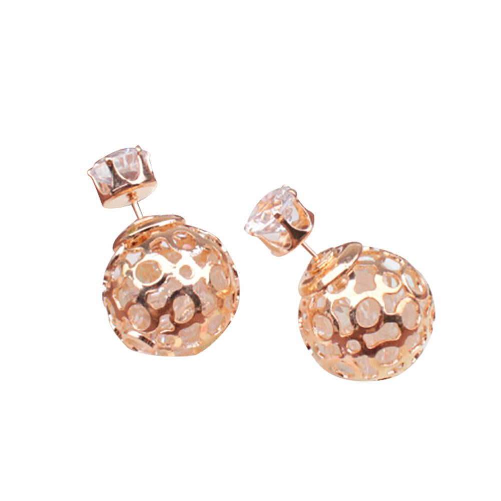 Women Fashion Hollow Ball Ear Jackets Stud Earrings Double Side Piercing Jewelry