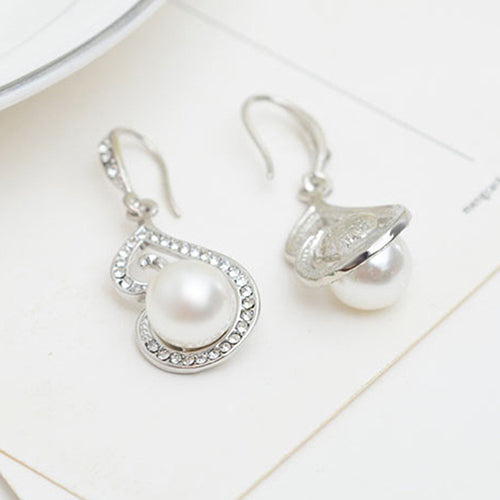 Party Women Rhinestone Big Faux Pearl Necklace Hook Earrings Set Fashion Jewelry