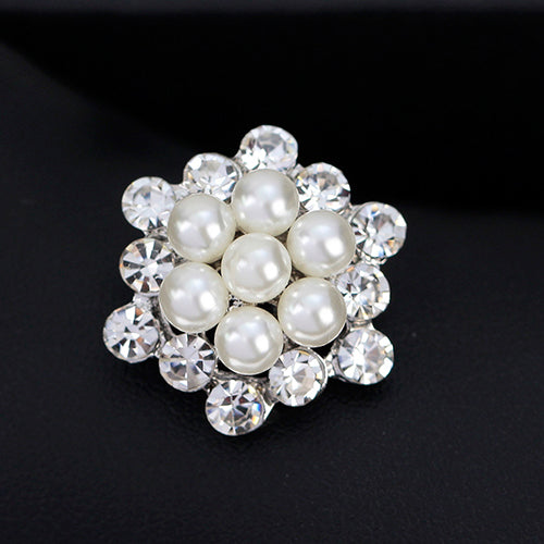 Women Elegant Rhinestone Faux Pearl Flower Wedding Bridal Scarf Brooch Pin