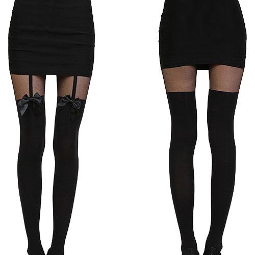 Sexy Women Cute Bowknot Tattoo Tights Stockings False Suspenders Party Pantyhose
