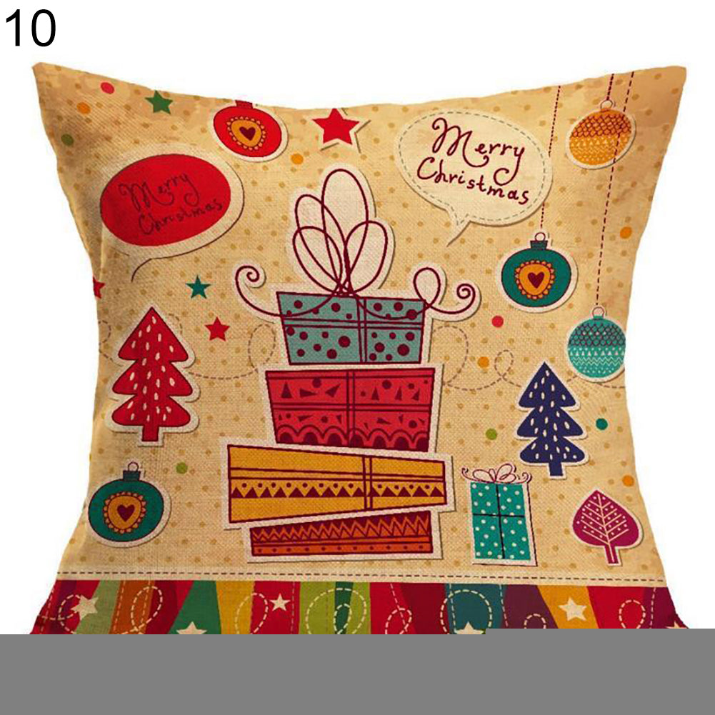 Christmas Santa Claus Deer Print Cushion Cover Pillow Case Square Car Home Decor