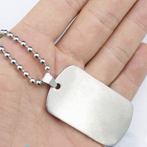 Men's Women's Punk Fashion 316L Stainless Steel Polished Rectangular Dog Tag Necklace