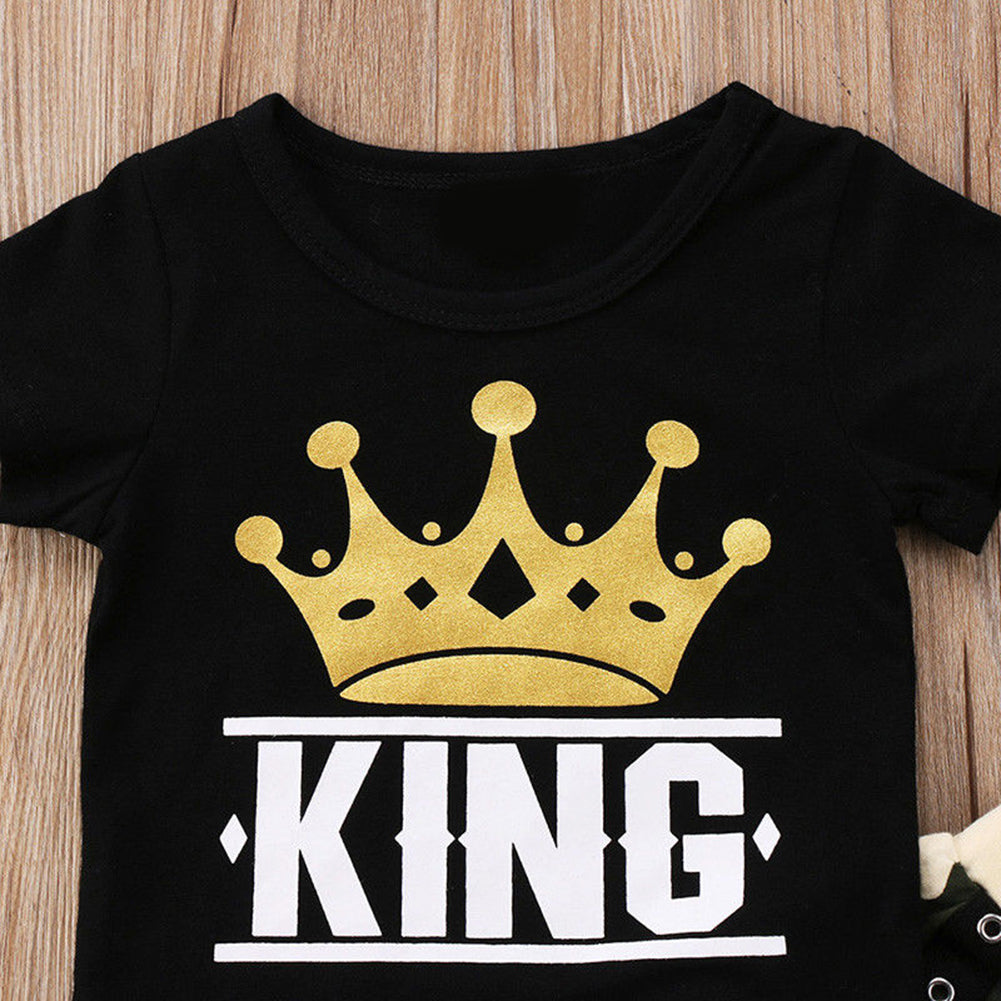 Newborn Kids Baby Boys King Crown Print T-Shirt Top Camo Pants Summer Outfit Set