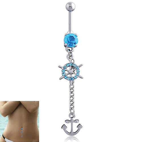 Rhinestone Belly Button Barbell Body Piercing Jewelry Anchors Rudder Navel Ring