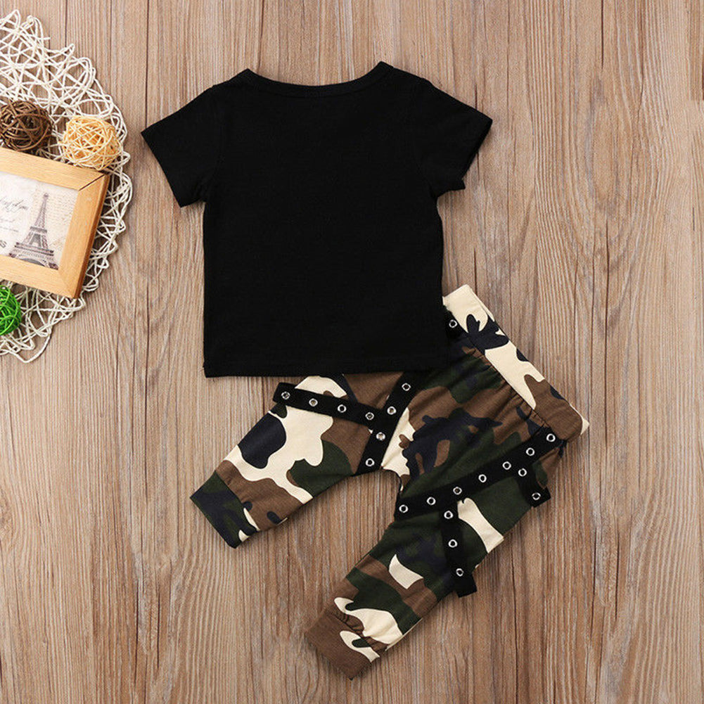 Newborn Kids Baby Boys King Crown Print T-Shirt Top Camo Pants Summer Outfit Set