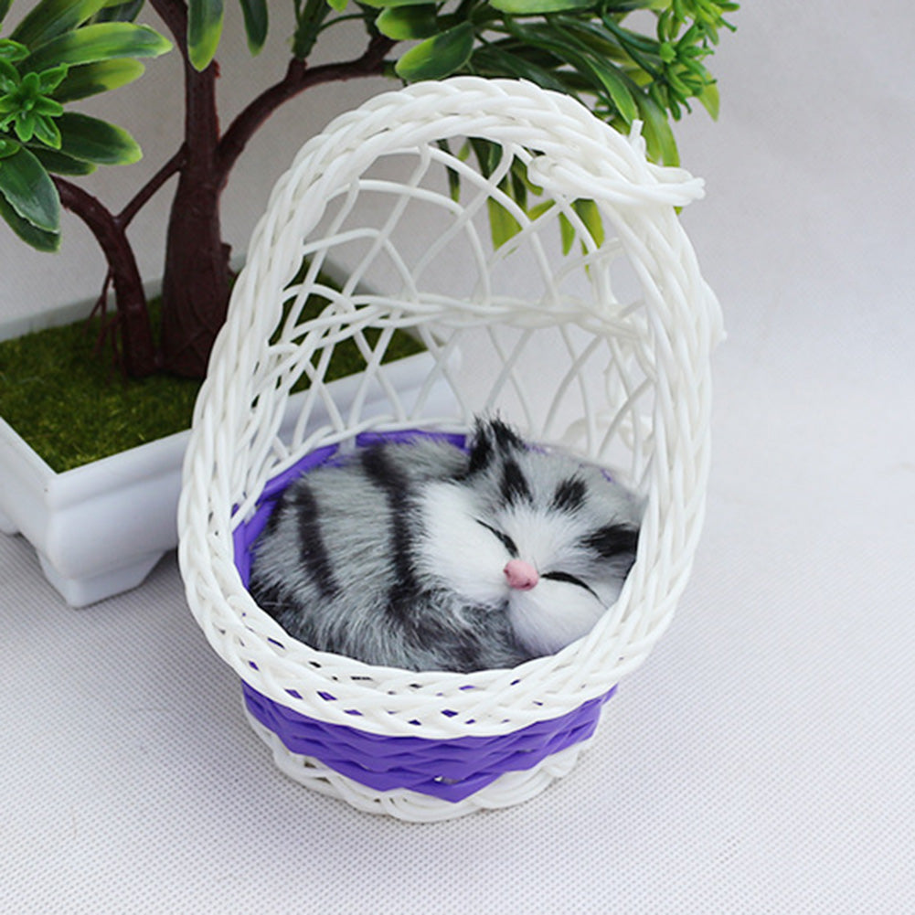 Creative Cute Simulation Cat with Hanging Basket Home Car Ornament Toy Gift