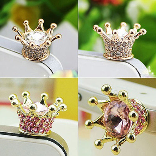 Fashion Sparkling Rhinestone Cellphone Phones 3.5mm Crown Design Anti-dust Plug
