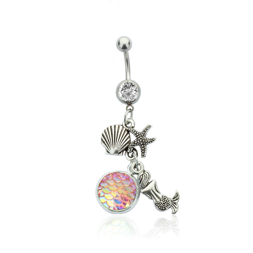 Fashion Mermaid Navel Piercing Sexy Belly Button Ring Women Rhinestone Jewelry