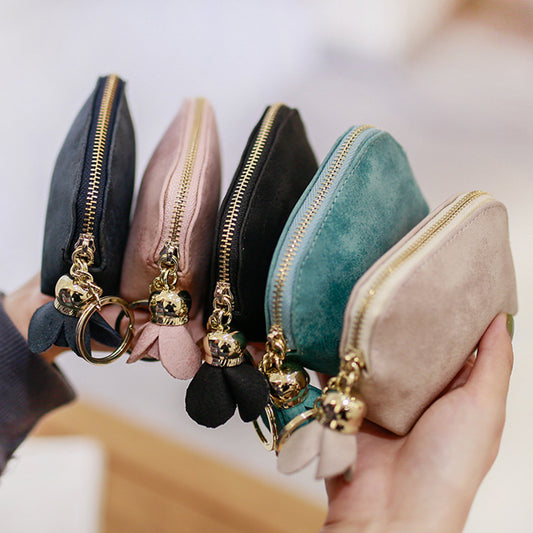 Fashion Faux Leather Rose Pendant Zipper Women Coin Purse Wallet Mini Bag