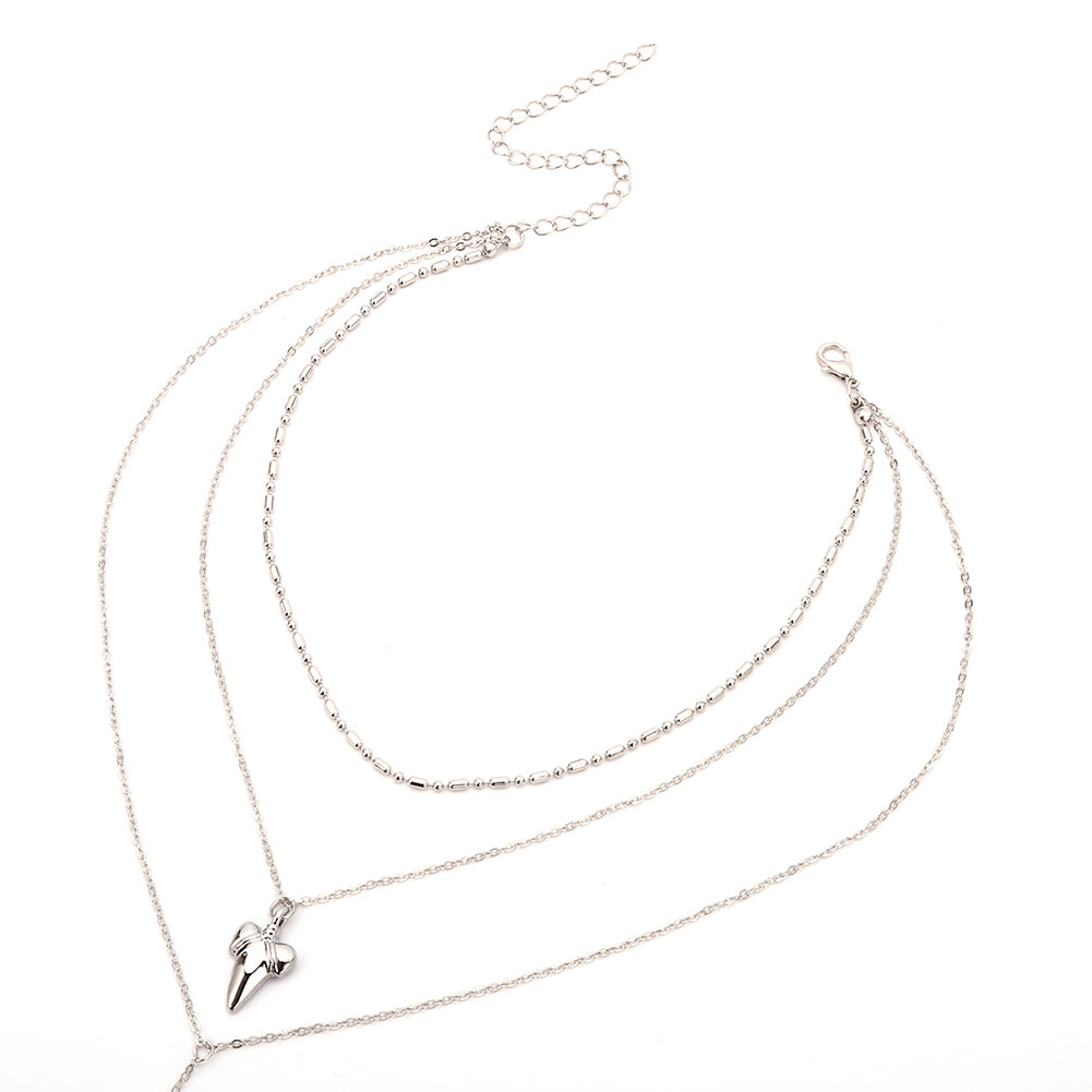 Women Fashion Multilayer Shark's Tooth Pattern Necklaces Chain Choker Jewelry