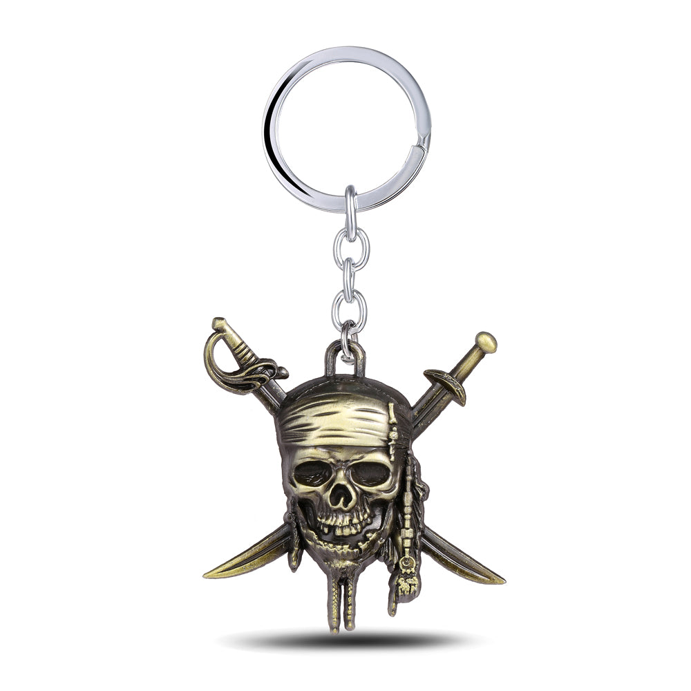 2017 New 2 Color Pirates Of The Caribbean Keychain Captain Jack Sparrow Red Hood Skull Crossbones Keyring For Fans