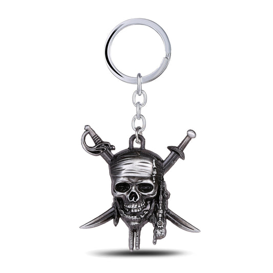 2017 New 2 Color Pirates Of The Caribbean Keychain Captain Jack Sparrow Red Hood Skull Crossbones Keyring For Fans