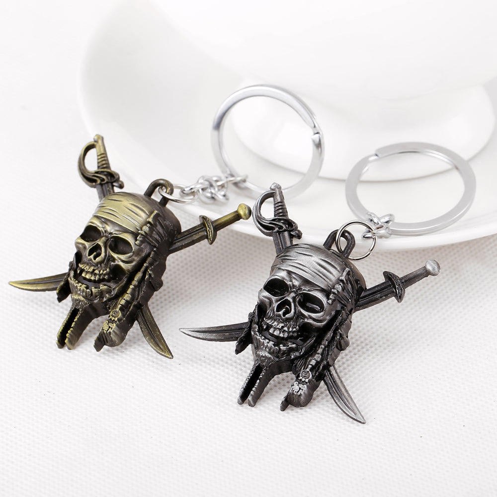 2017 New 2 Color Pirates Of The Caribbean Keychain Captain Jack Sparrow Red Hood Skull Crossbones Keyring For Fans