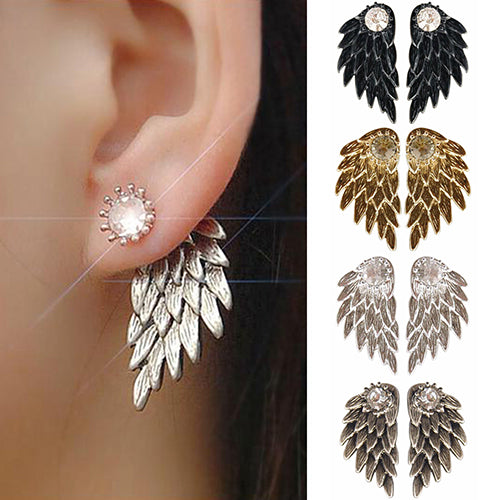 Women's Angel Wings Rhinestone Inlaid Alloy Ear Studs Party Jewelry Earrings