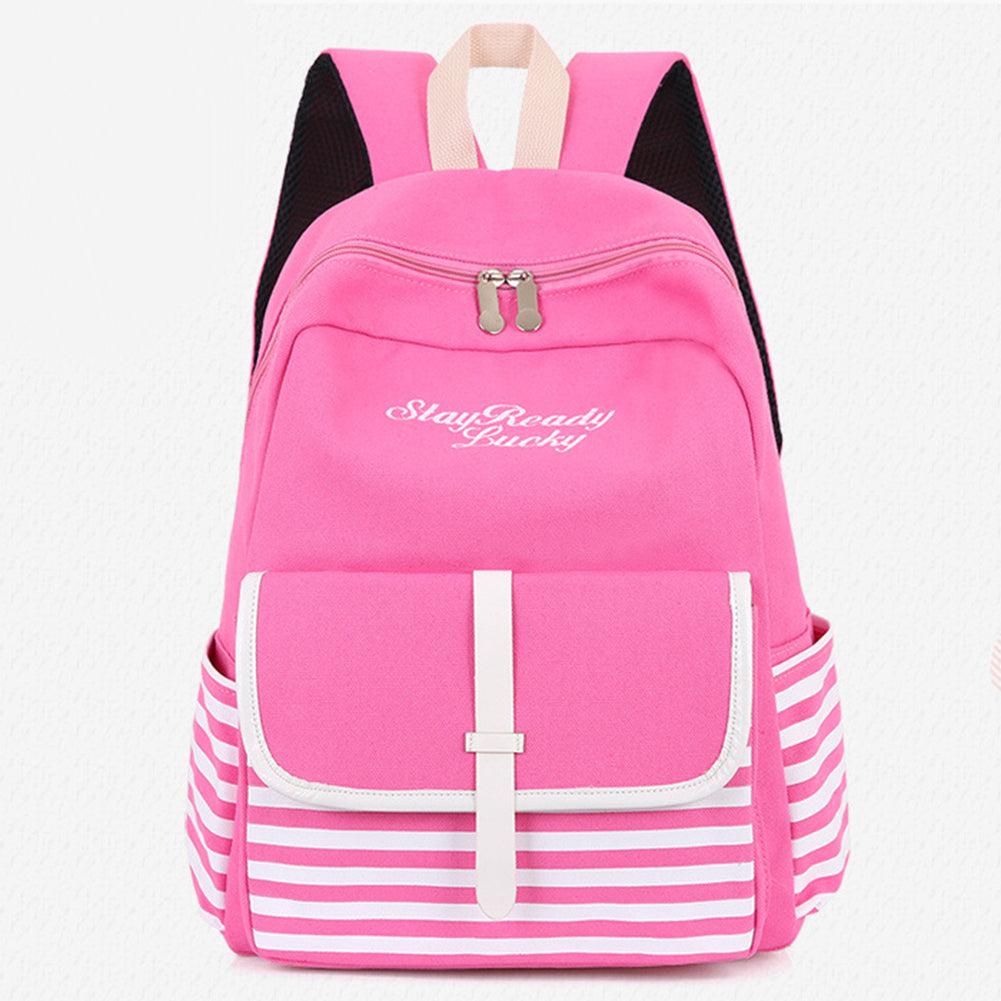 Fashion Backpack Striped Letters Embroidered School Bag Rucksack Shoulders Bag
