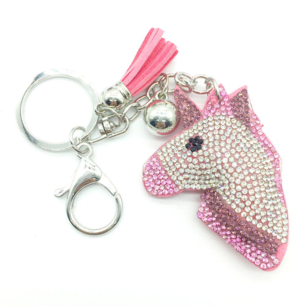 Cute Rhinestone Inlaid Unicorn Tassel Charm Key Chain Handbag Pendant Keyring