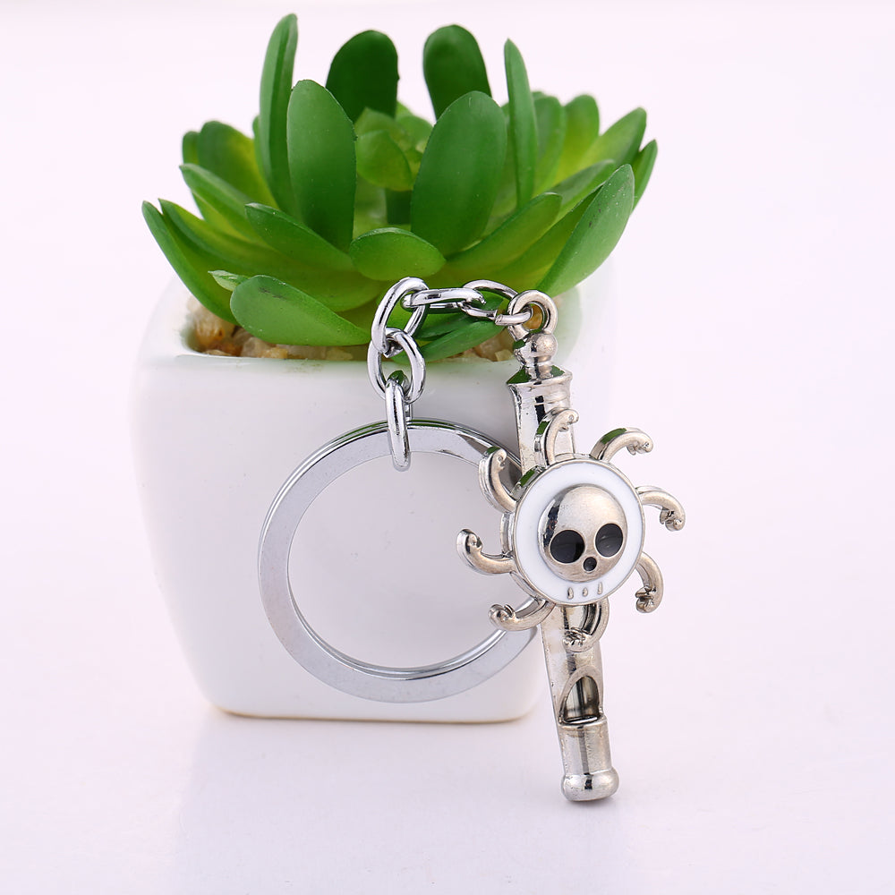 Hot Anime One Piece White Luffy Whistle Antique Silver Plated Keyrings High Quality Cosplay Key ring