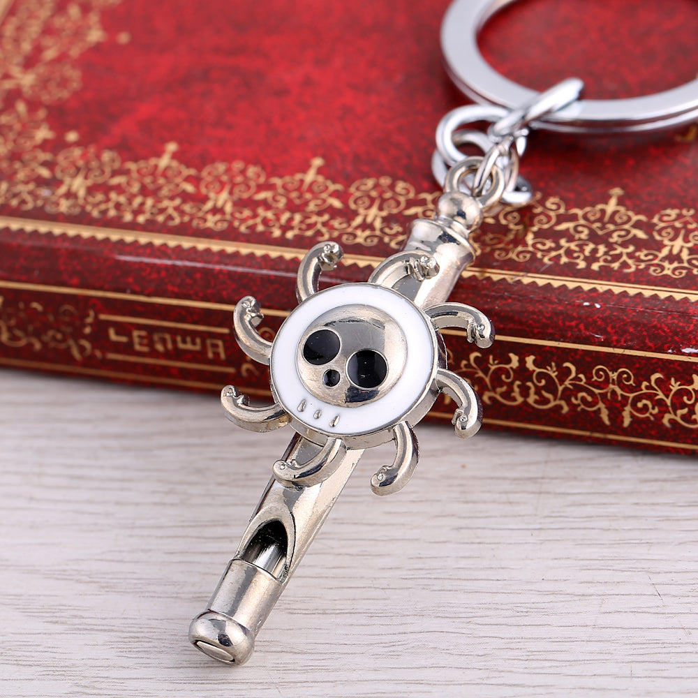 Hot Anime One Piece White Luffy Whistle Antique Silver Plated Keyrings High Quality Cosplay Key ring