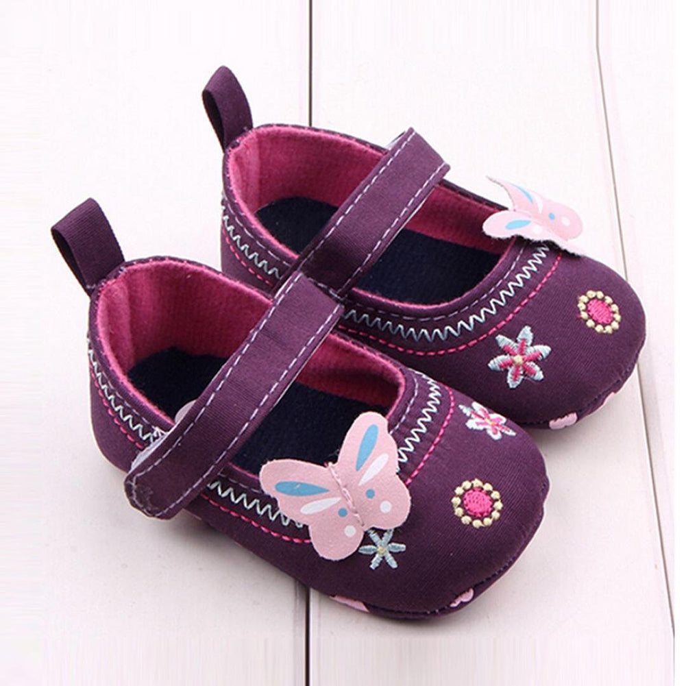 Cute Baby Girls Soft Soled Butterfly Pattern Crib Canvas Shoes Toddler Indoor