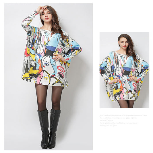 Oversized sweater women pullover top cartoon print plus size tops knitted sweaters wool blend pullovers fashion outwear HX11