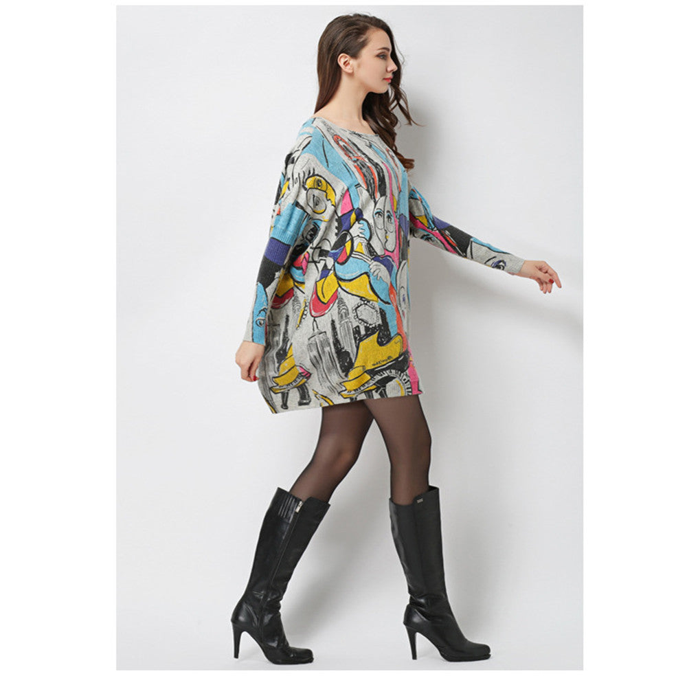 Oversized sweater women pullover top cartoon print plus size tops knitted sweaters wool blend pullovers fashion outwear HX11