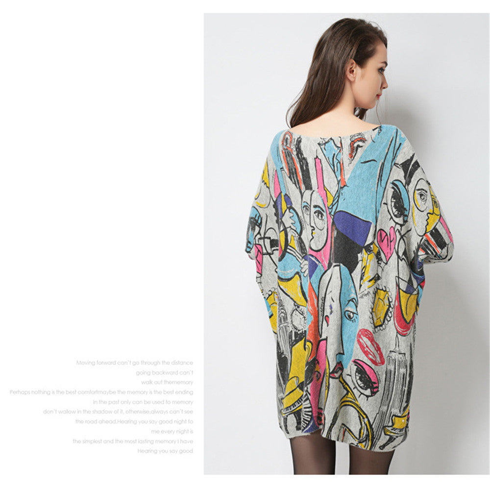 Oversized sweater women pullover top cartoon print plus size tops knitted sweaters wool blend pullovers fashion outwear HX11