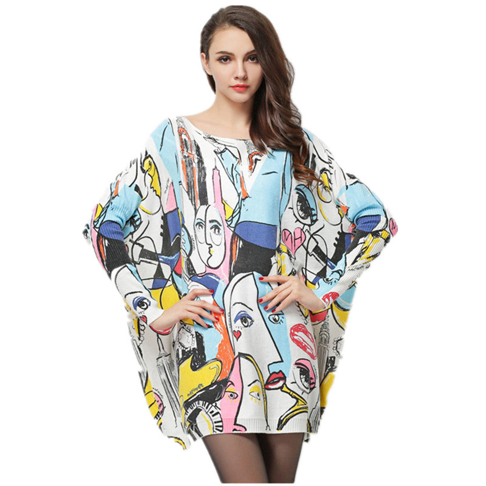 Oversized sweater women pullover top cartoon print plus size tops knitted sweaters wool blend pullovers fashion outwear HX11