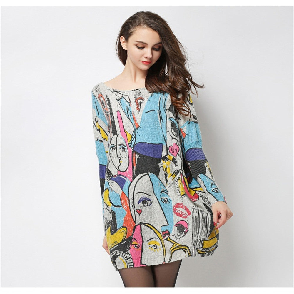 Oversized sweater women pullover top cartoon print plus size tops knitted sweaters wool blend pullovers fashion outwear HX11