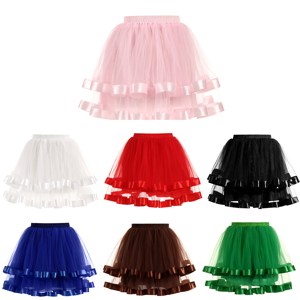 Women Double Layers Vintage Tutu Petticoat Gauze Skirt Prom Evening Party Dress