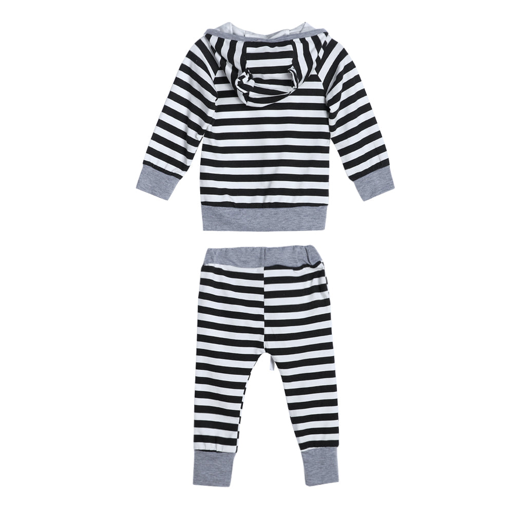 Newborn Baby Boys Girls Outfit Striped Hooded Top Long Sleeve T-Shirt + Pants
