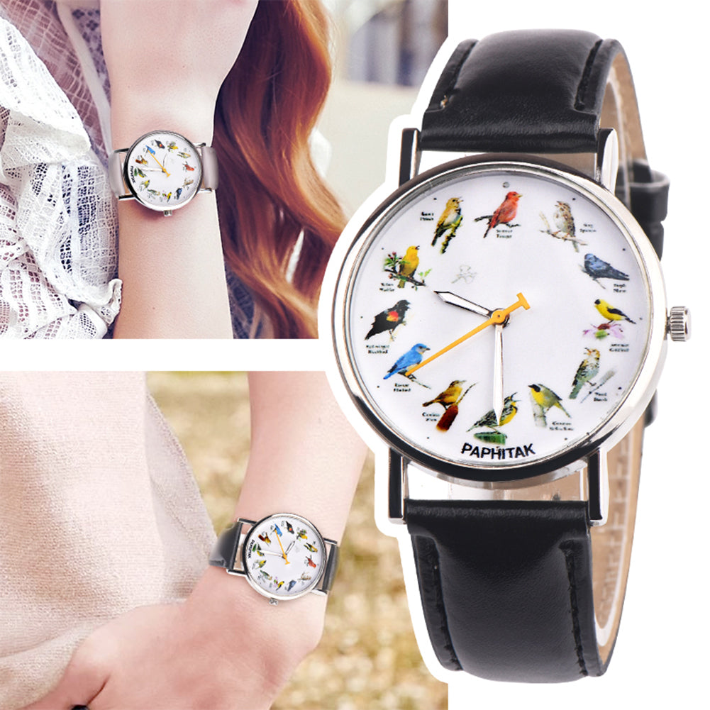 Fashion Birds Animal Round Dial Quartz Analog Women Date Shopping Wrist Watch