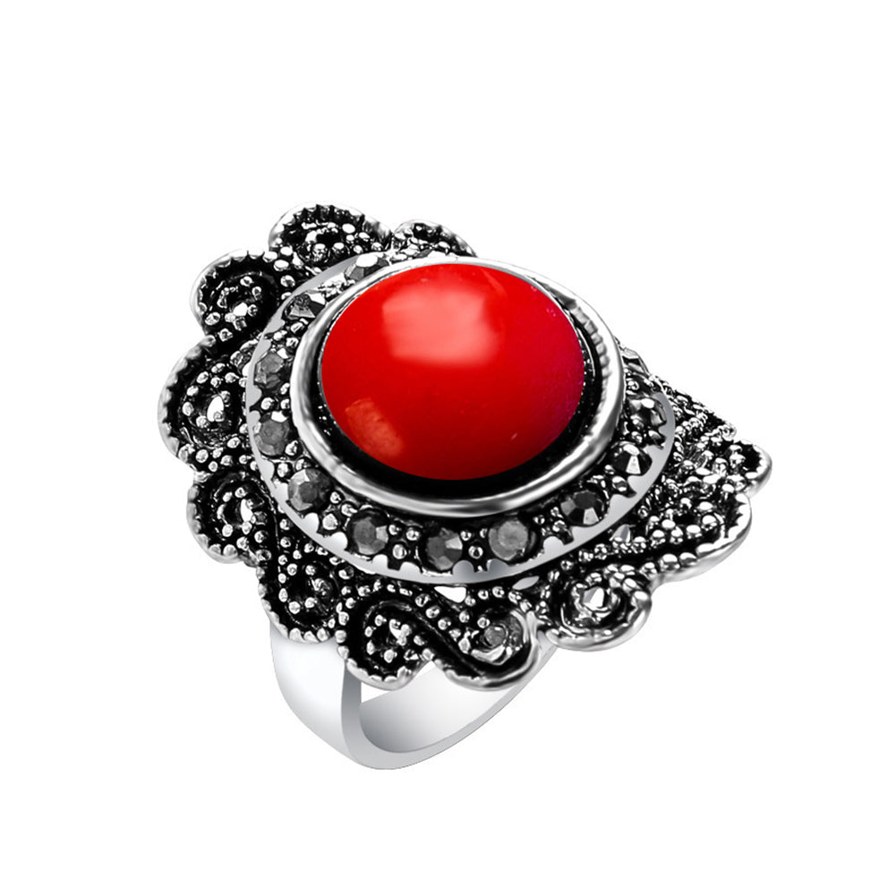 Retro Gothic Flower Hollow Engraving Alloy Finger Ring Men Women Jewelry Gift