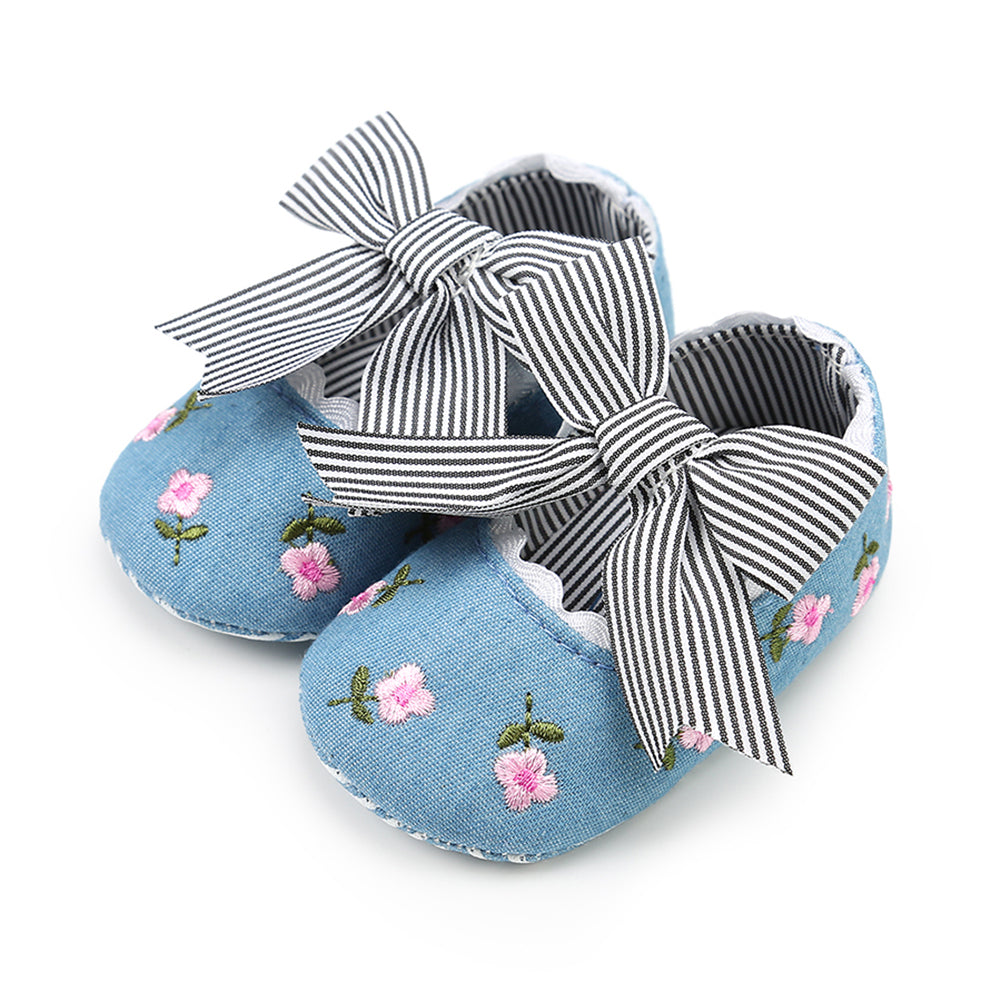 Toddler Baby Girls Cute Flower Embroidered Shoes Bowknot Anti-Slip Prewalkers