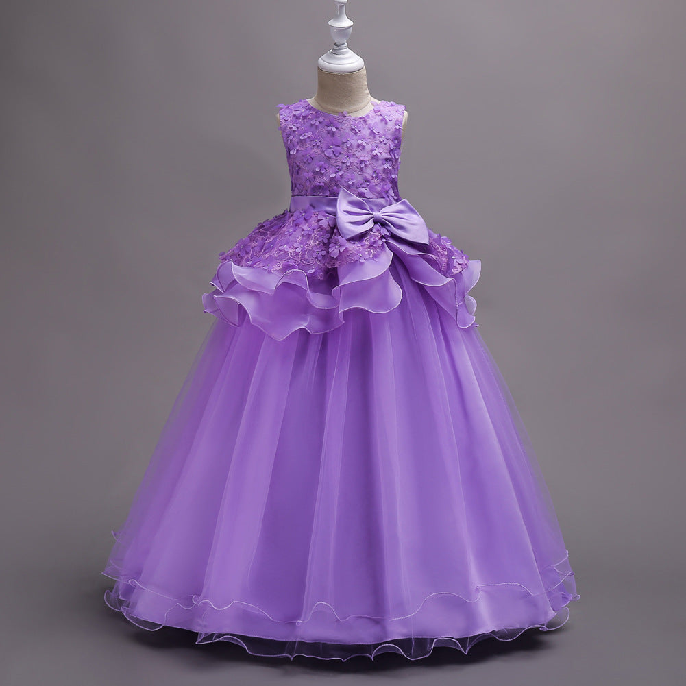 Pretty Little Princess Girl Long Sleeveless Formal Evening Dress Party Ballgown